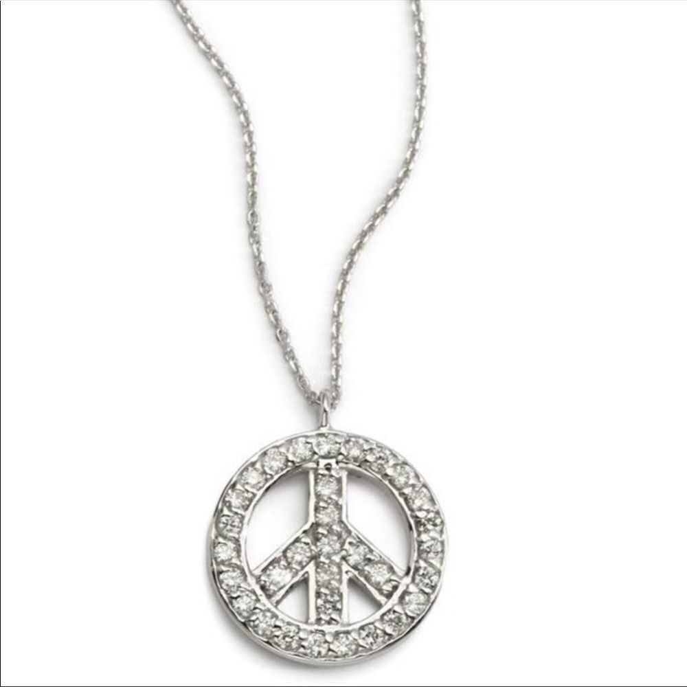 Diamond/ 14k white gold Peace Sign Necklace